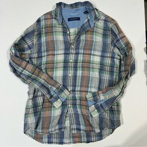 Tommy Bahama Men's Casual Long Sleeve Button-down Linen Shirt Blue Size XL